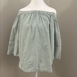 Free Assembly, Striped Off-Shoulder Top, Green & White, Sz S
